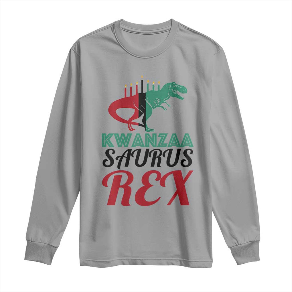 Kwanzaa Saurus Rex Kinara Candles Dinosaur T-rex African Heritage Long Sleeve Shirt TS11 Sport Gray Print Your Wear