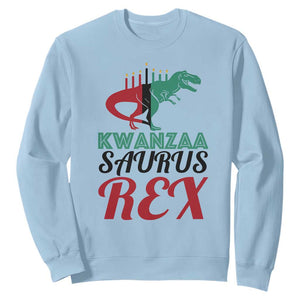 Kwanzaa Saurus Rex Kinara Candles Dinosaur T-rex African Heritage Sweatshirt TS11 Light Blue Print Your Wear
