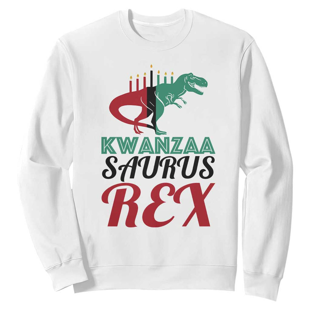 Kwanzaa Saurus Rex Kinara Candles Dinosaur T-rex African Heritage Sweatshirt TS11 White Print Your Wear