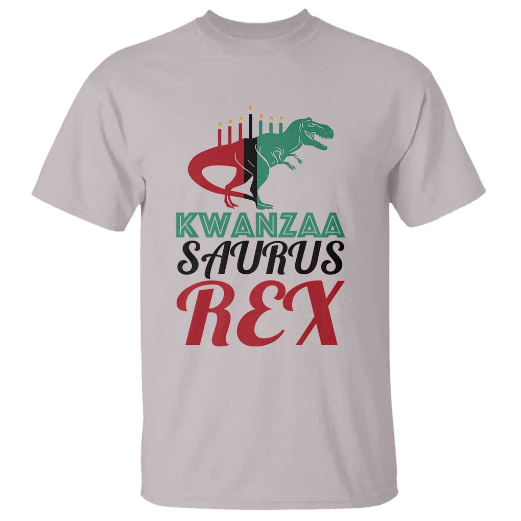 Kwanzaa Saurus Rex Kinara Candles Dinosaur T-rex African Heritage T Shirt TS11 Ice Gray Print Your Wear