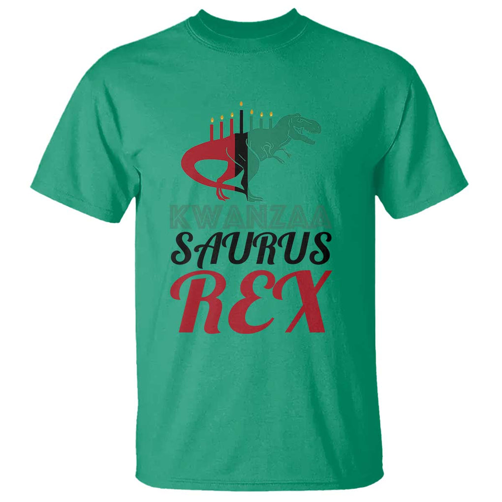 Kwanzaa Saurus Rex Kinara Candles Dinosaur T-rex African Heritage T Shirt TS11 Irish Green Print Your Wear