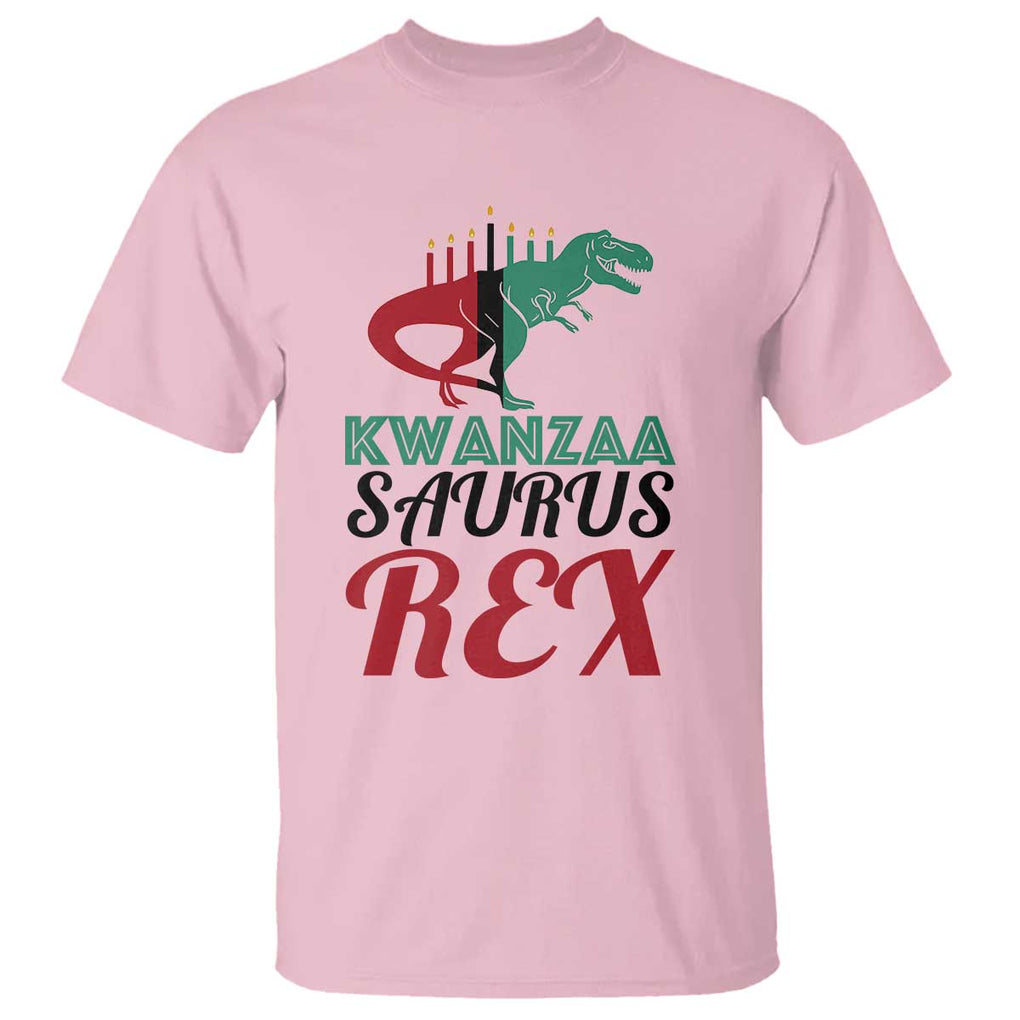 Kwanzaa Saurus Rex Kinara Candles Dinosaur T-rex African Heritage T Shirt TS11 Light Pink Print Your Wear