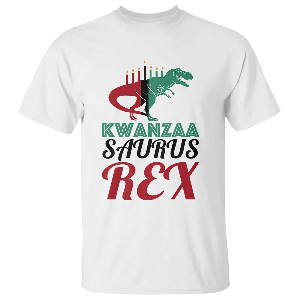 Kwanzaa Saurus Rex Kinara Candles Dinosaur T-rex African Heritage T Shirt TS11 White Print Your Wear