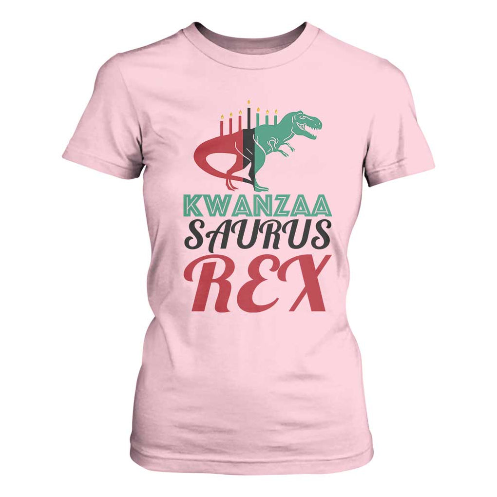 Kwanzaa Saurus Rex Kinara Candles Dinosaur T-rex African Heritage T Shirt For Women TS11 Light Pink Print Your Wear