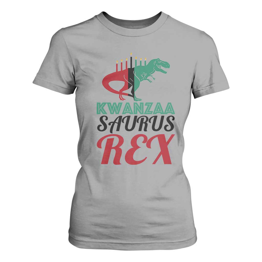 Kwanzaa Saurus Rex Kinara Candles Dinosaur T-rex African Heritage T Shirt For Women TS11 Sport Gray Print Your Wear