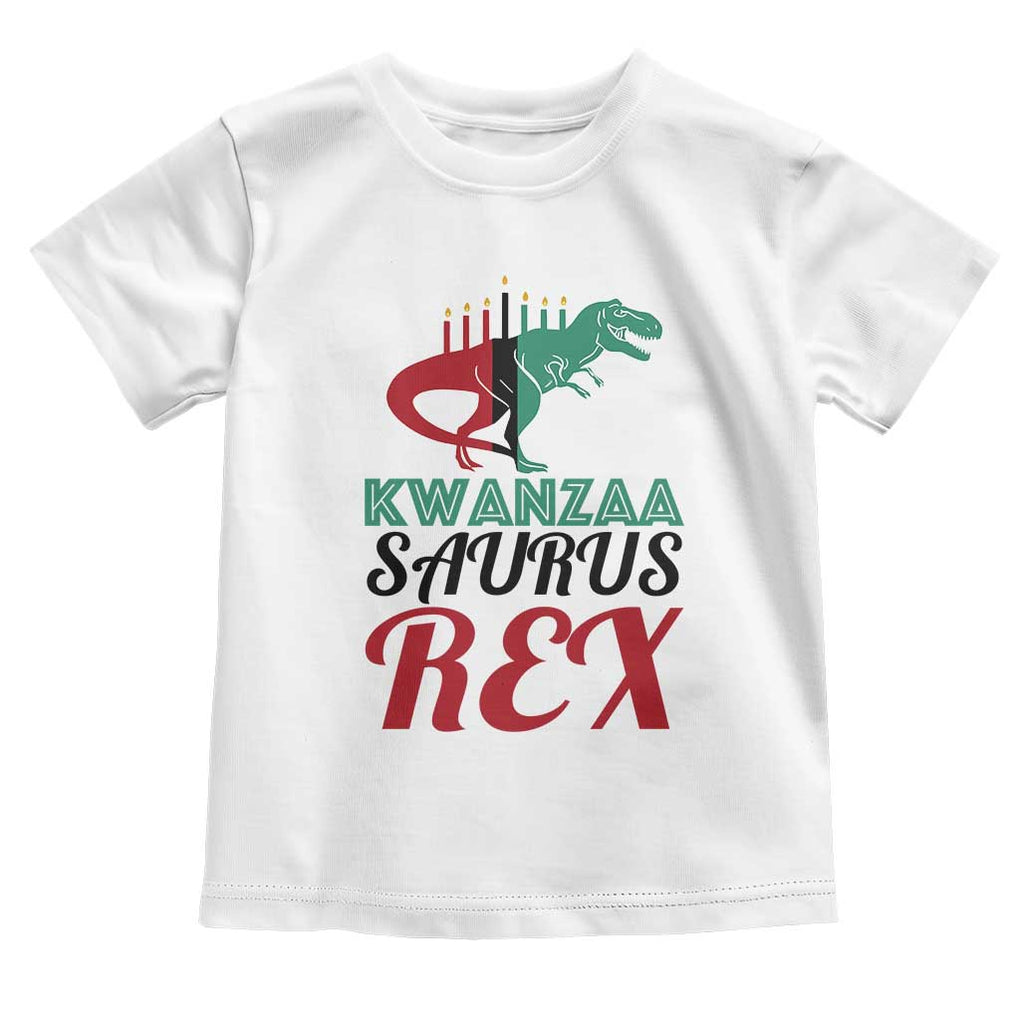 Kwanzaa Saurus Rex Kinara Candles Dinosaur T-rex African Heritage Toddler T Shirt TS11 White Print Your Wear