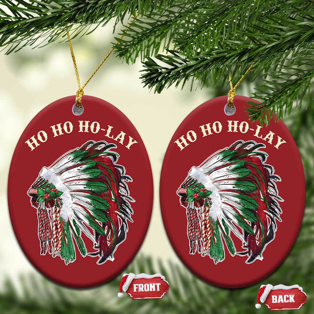 Funny Xmas Native American Christmas Ornament Ho Ho Ho Lay Vintage War Bonnet TS11 Oval Red Print Your Wear