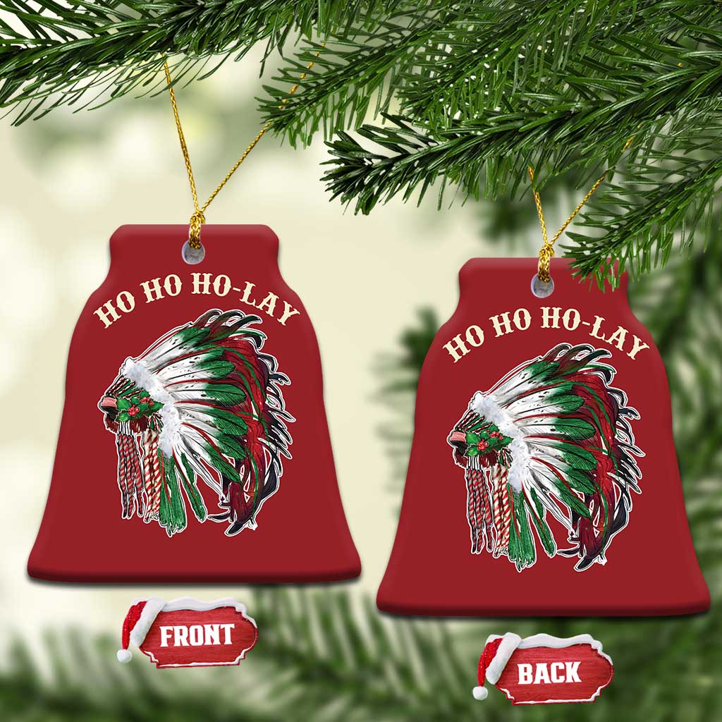 Funny Xmas Native American Christmas Ornament Ho Ho Ho Lay Vintage War Bonnet TS11 Bell Flake Red Print Your Wear
