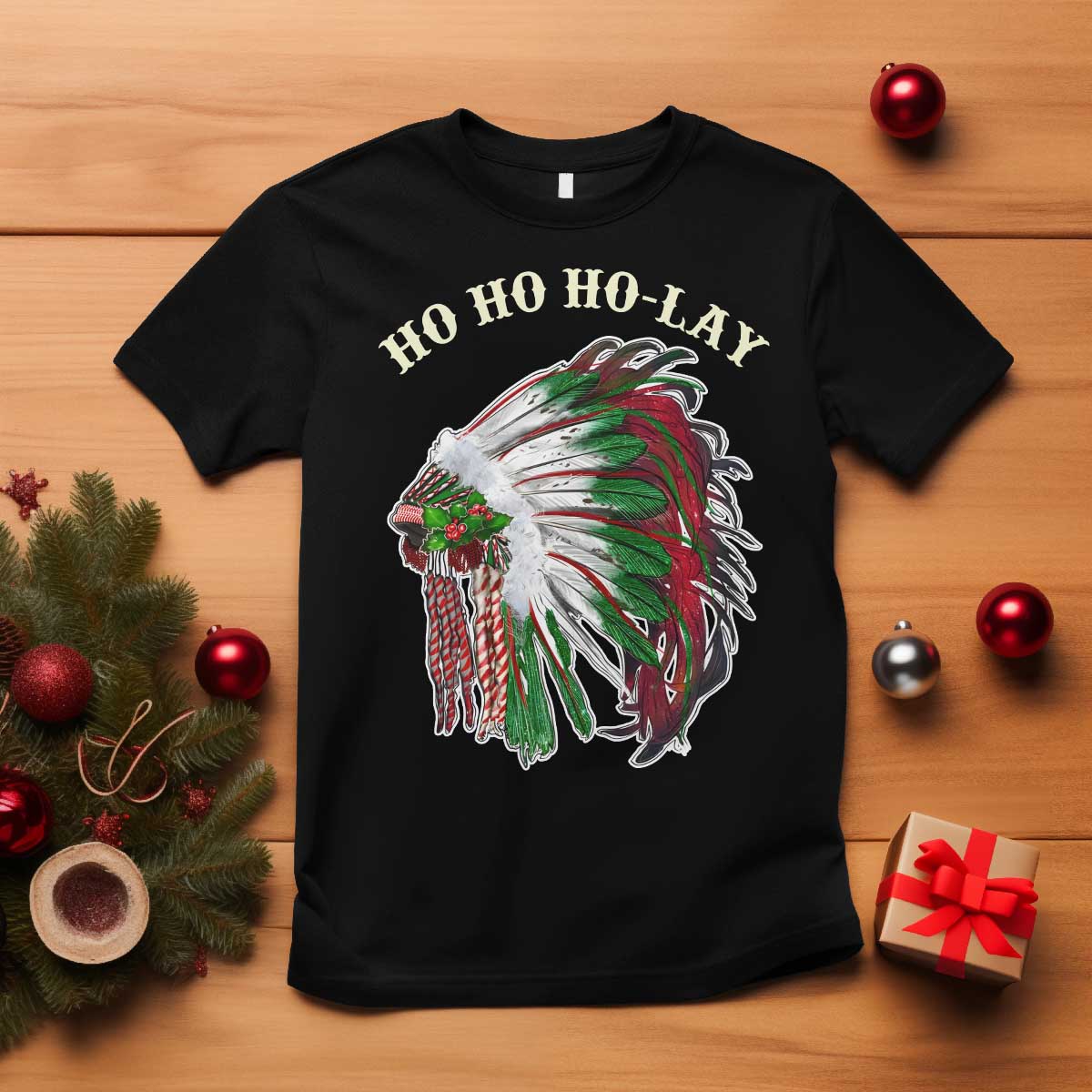 Funny Christmas Native American T Shirt Ho Ho Ho Lay Vintage War Bonnet TS11 Black Print Your Wear