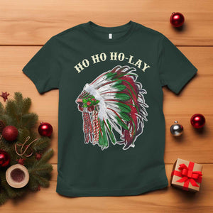 Funny Christmas Native American T Shirt Ho Ho Ho Lay Vintage War Bonnet TS11 Dark Forest Green Print Your Wear