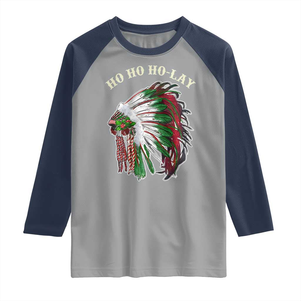 Funny Christmas Native American Raglan Shirt Ho Ho Ho Lay Vintage War Bonnet TS11 Sport Gray Navy Print Your Wear