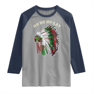 Funny Christmas Native American Raglan Shirt Ho Ho Ho Lay Vintage War Bonnet TS11 Sport Gray Navy Print Your Wear