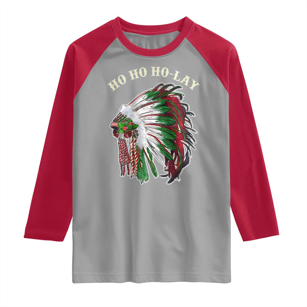 Funny Christmas Native American Raglan Shirt Ho Ho Ho Lay Vintage War Bonnet TS11 Sport Gray Red Print Your Wear