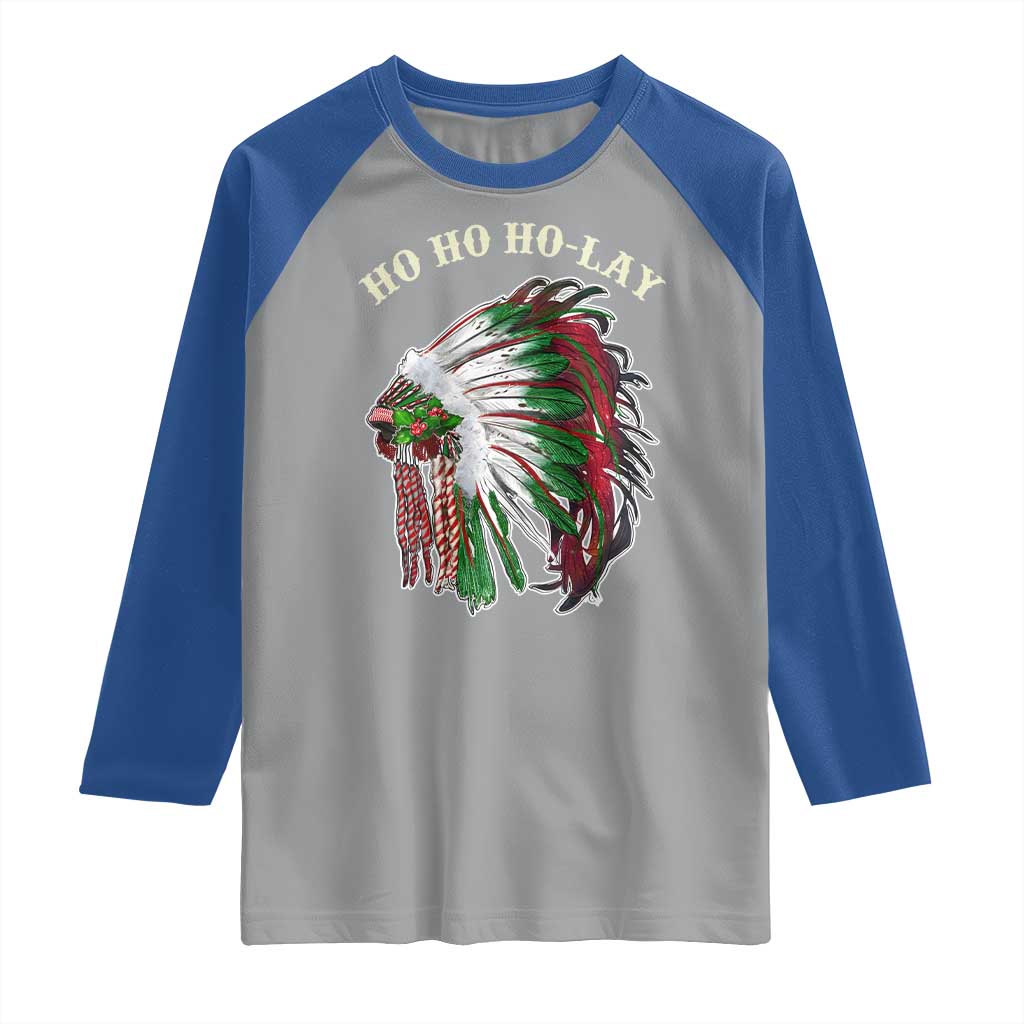 Funny Christmas Native American Raglan Shirt Ho Ho Ho Lay Vintage War Bonnet TS11 Sport Gray Royal Print Your Wear