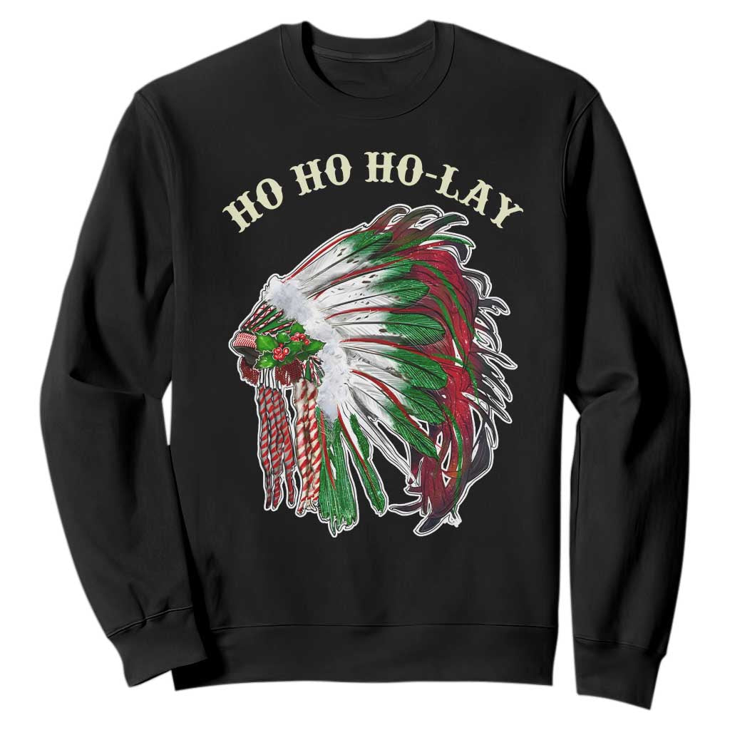 Funny Christmas Native American Sweatshirt Ho Ho Ho Lay Vintage War Bonnet TS11 Black Print Your Wear