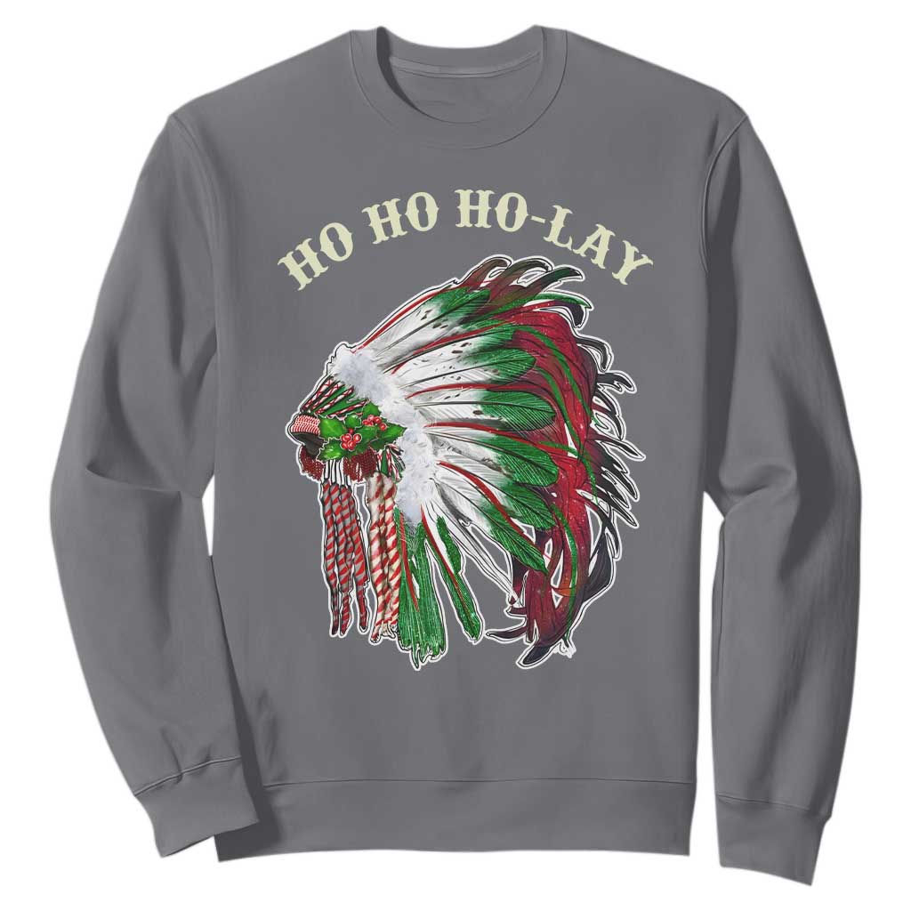 Funny Christmas Native American Sweatshirt Ho Ho Ho Lay Vintage War Bonnet TS11 Charcoal Print Your Wear