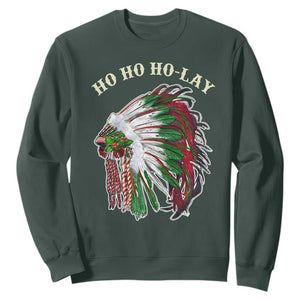 Funny Christmas Native American Sweatshirt Ho Ho Ho Lay Vintage War Bonnet TS11 Dark Forest Green Print Your Wear