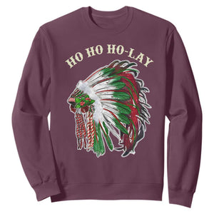 Funny Christmas Native American Sweatshirt Ho Ho Ho Lay Vintage War Bonnet TS11 Maroon Print Your Wear