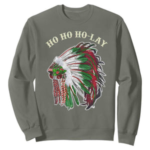 Funny Christmas Native American Sweatshirt Ho Ho Ho Lay Vintage War Bonnet TS11 Military Green Print Your Wear