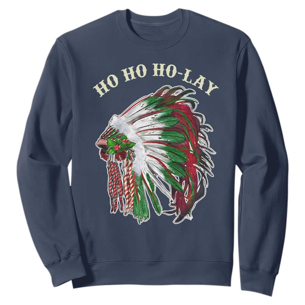 Funny Christmas Native American Sweatshirt Ho Ho Ho Lay Vintage War Bonnet TS11 Navy Print Your Wear