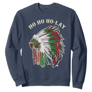Funny Christmas Native American Sweatshirt Ho Ho Ho Lay Vintage War Bonnet TS11 Navy Print Your Wear
