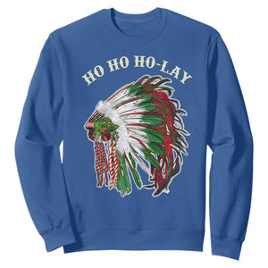 Funny Christmas Native American Sweatshirt Ho Ho Ho Lay Vintage War Bonnet TS11 Royal Blue Print Your Wear