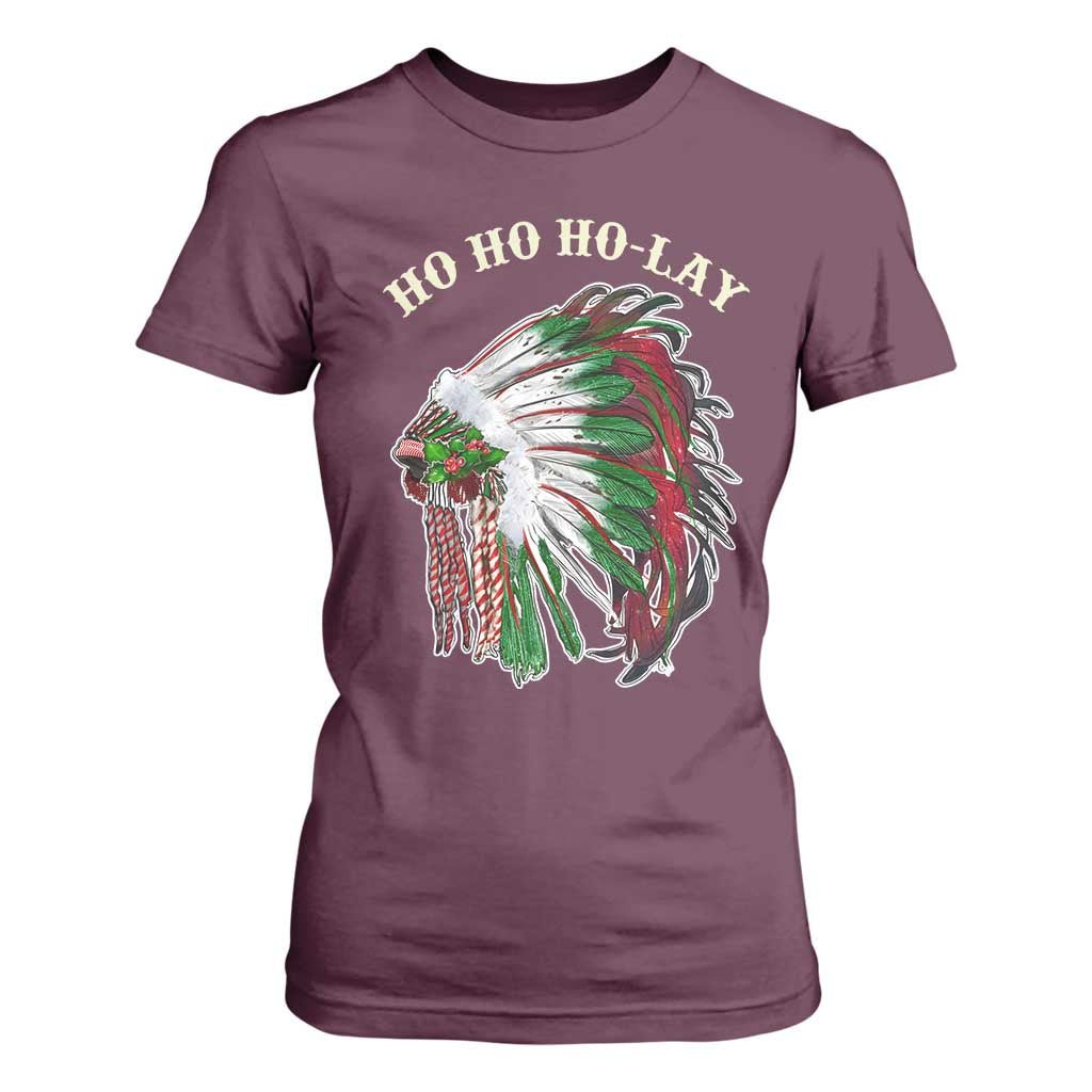 Funny Christmas Native American T Shirt For Women Ho Ho Ho Lay Vintage War Bonnet TS11 Maroon Print Your Wear