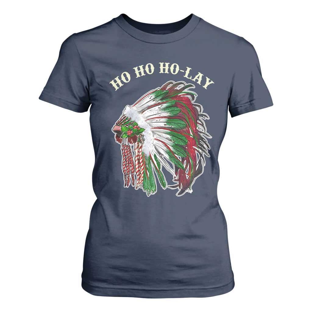 Funny Christmas Native American T Shirt For Women Ho Ho Ho Lay Vintage War Bonnet TS11 Navy Print Your Wear