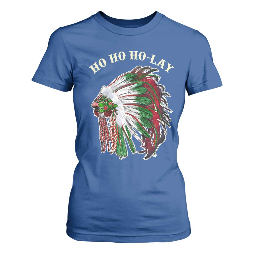 Funny Christmas Native American T Shirt For Women Ho Ho Ho Lay Vintage War Bonnet TS11 Royal Blue Print Your Wear