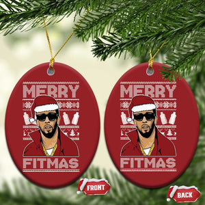 Funny Dirty Santa Diddy Merry Fitmas Christmas Ornament TS11 Oval Red Print Your Wear