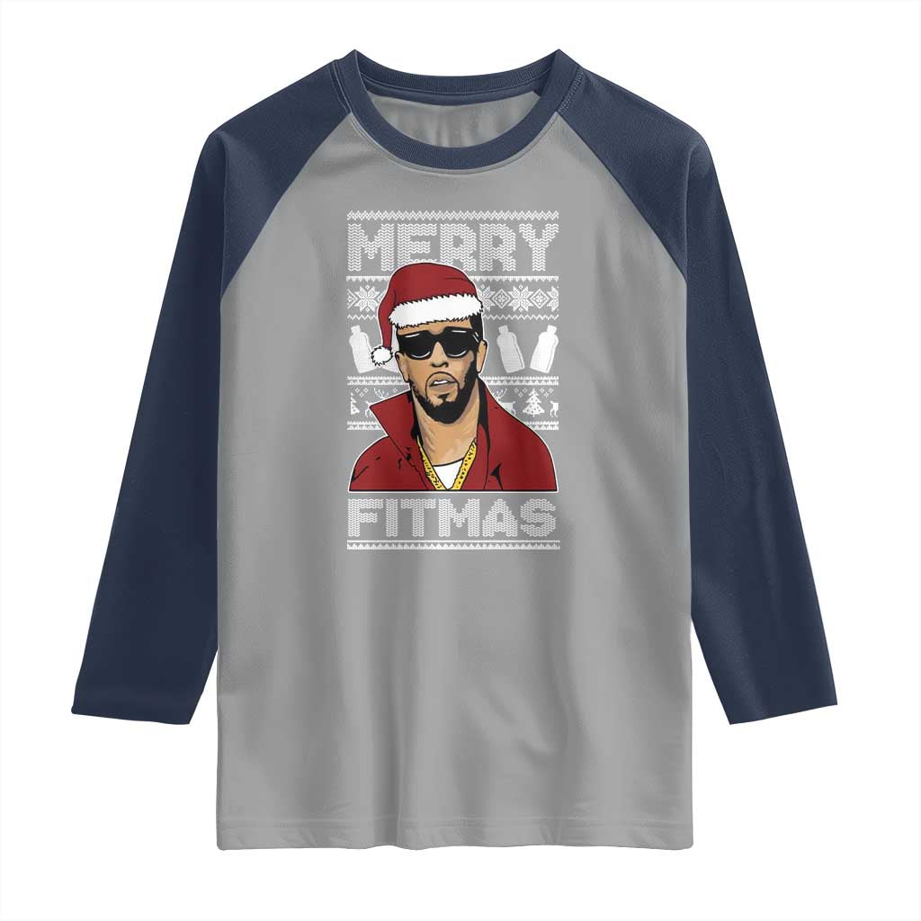 Funny Dirty Santa Diddy Merry Fitmas Raglan Shirt TS11 Sport Gray Navy Print Your Wear