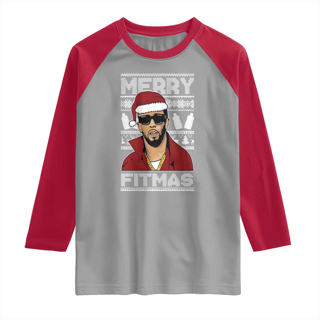 Funny Dirty Santa Diddy Merry Fitmas Raglan Shirt TS11 Sport Gray Red Print Your Wear