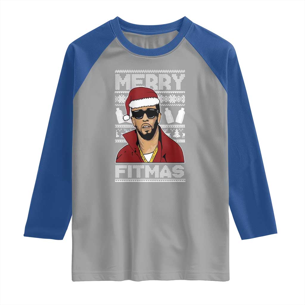 Funny Dirty Santa Diddy Merry Fitmas Raglan Shirt TS11 Sport Gray Royal Print Your Wear
