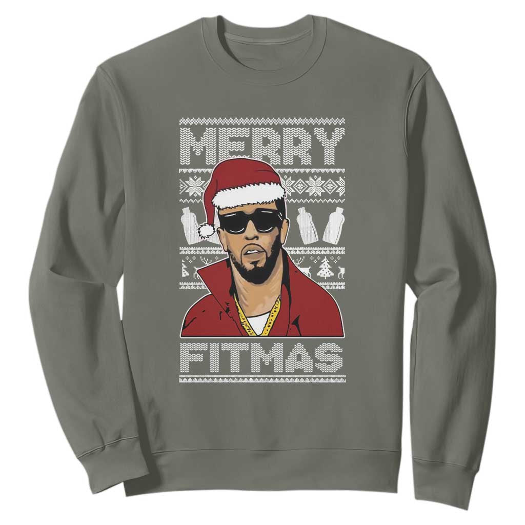 Funny Dirty Santa Diddy Merry Fitmas Sweatshirt TS11 Military Green Print Your Wear