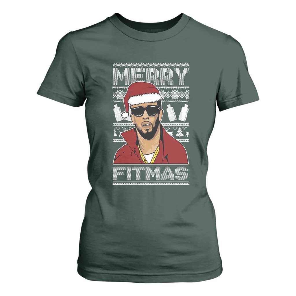 Funny Dirty Santa Diddy Merry Fitmas T Shirt For Women TS11 Dark Forest Green Print Your Wear