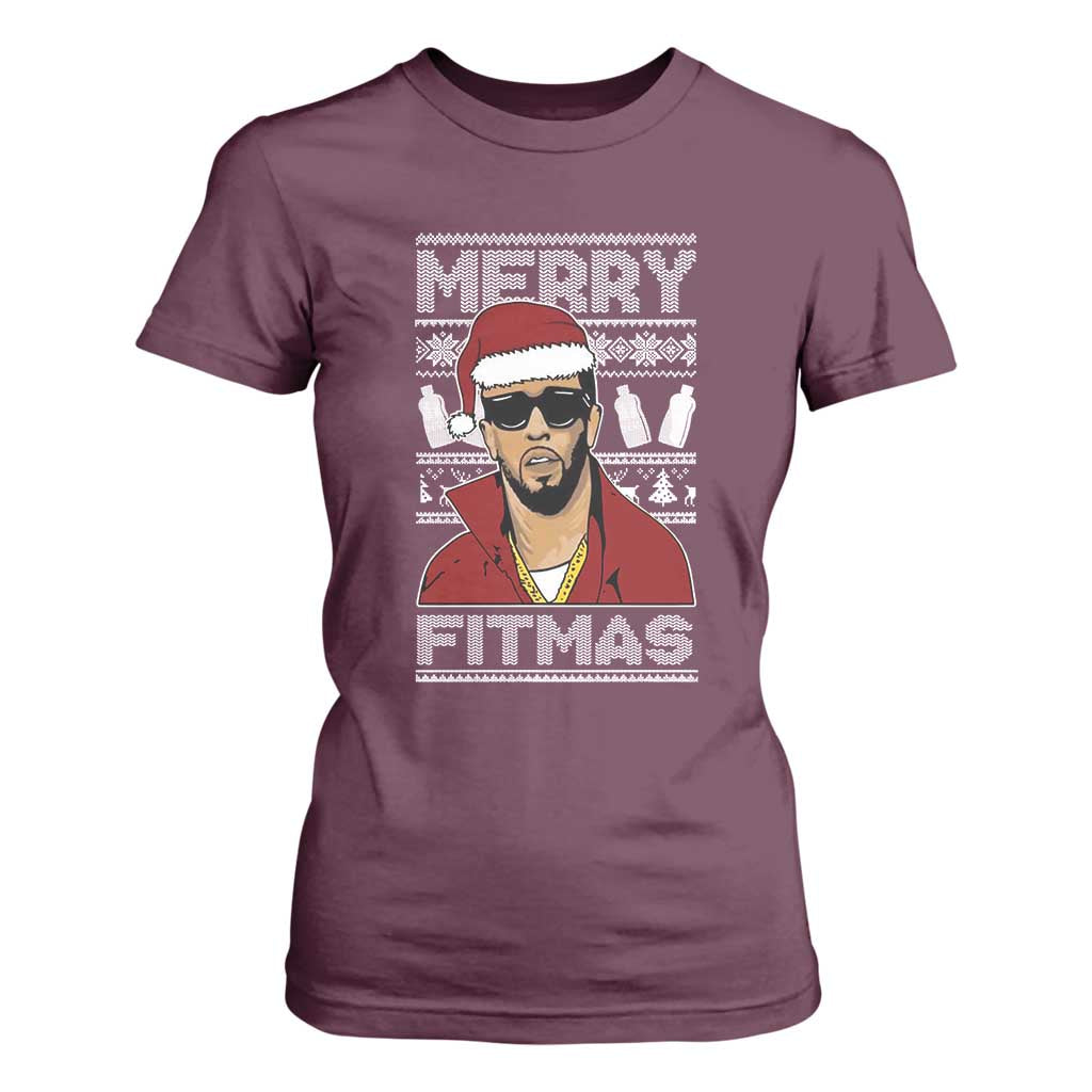 Funny Dirty Santa Diddy Merry Fitmas T Shirt For Women TS11 Maroon Print Your Wear