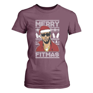 Funny Dirty Santa Diddy Merry Fitmas T Shirt For Women TS11 Maroon Print Your Wear