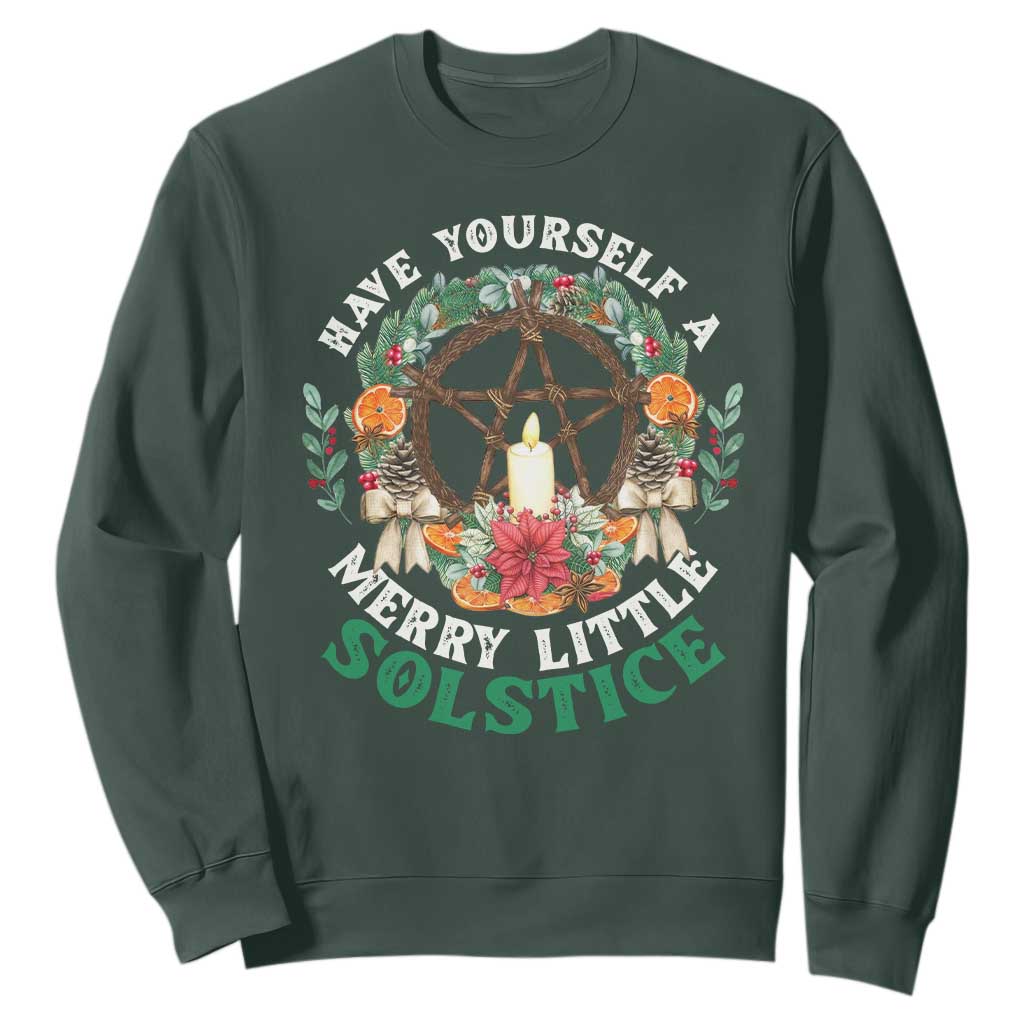 Have Yourself A Merry Little Solstice Sweatshirt Pagan Pentagram Christmas Wreath TS11 Dark Forest Green Print Your Wear
