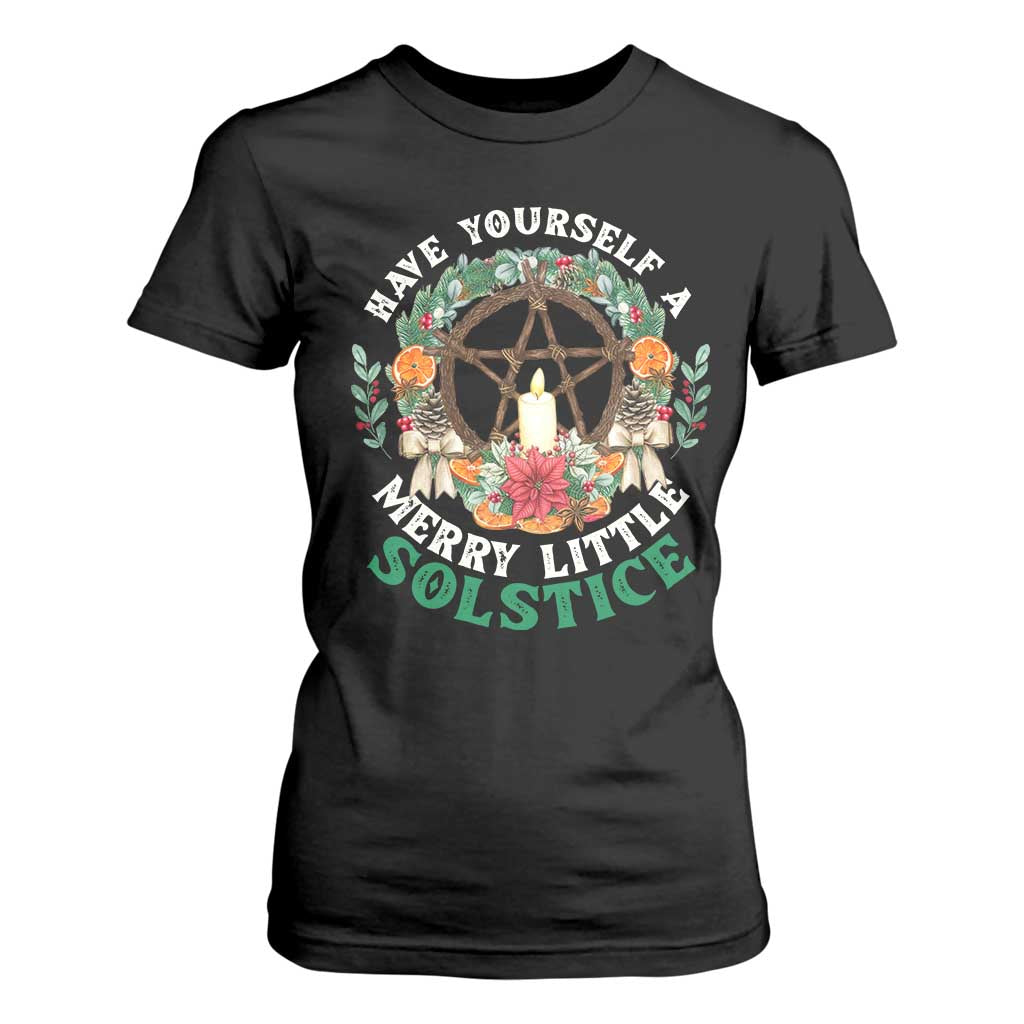 Have Yourself A Merry Little Solstice T Shirt For Women Pagan Pentagram Christmas Wreath TS11 Black Print Your Wear