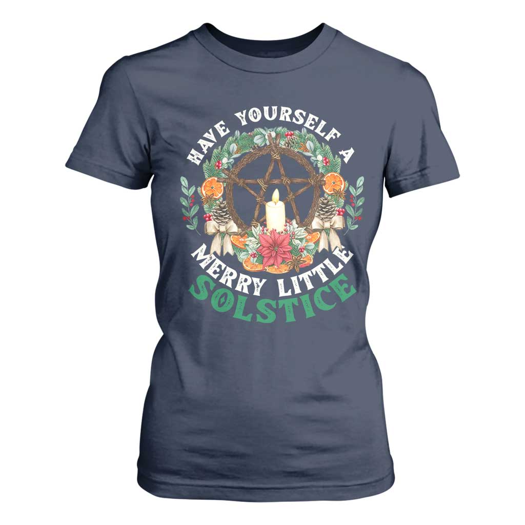 Have Yourself A Merry Little Solstice T Shirt For Women Pagan Pentagram Christmas Wreath TS11 Navy Print Your Wear