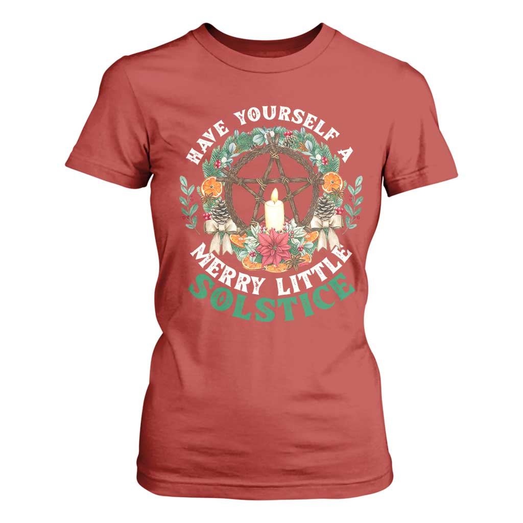 Have Yourself A Merry Little Solstice T Shirt For Women Pagan Pentagram Christmas Wreath TS11 Red Print Your Wear