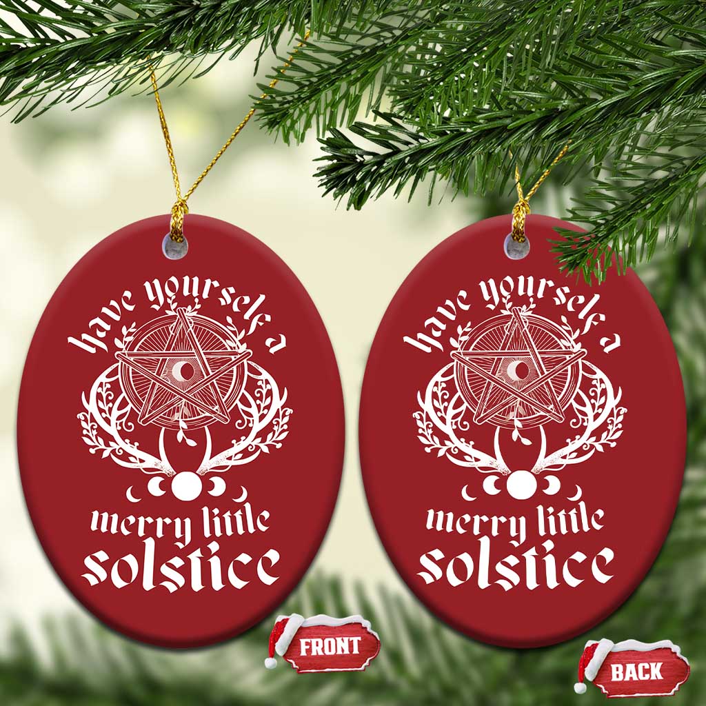 Yule Pagan Christmas Ornament Have Yourself A Merry Little Solstice Vintage Pentagram TS11 Oval Red Print Your Wear