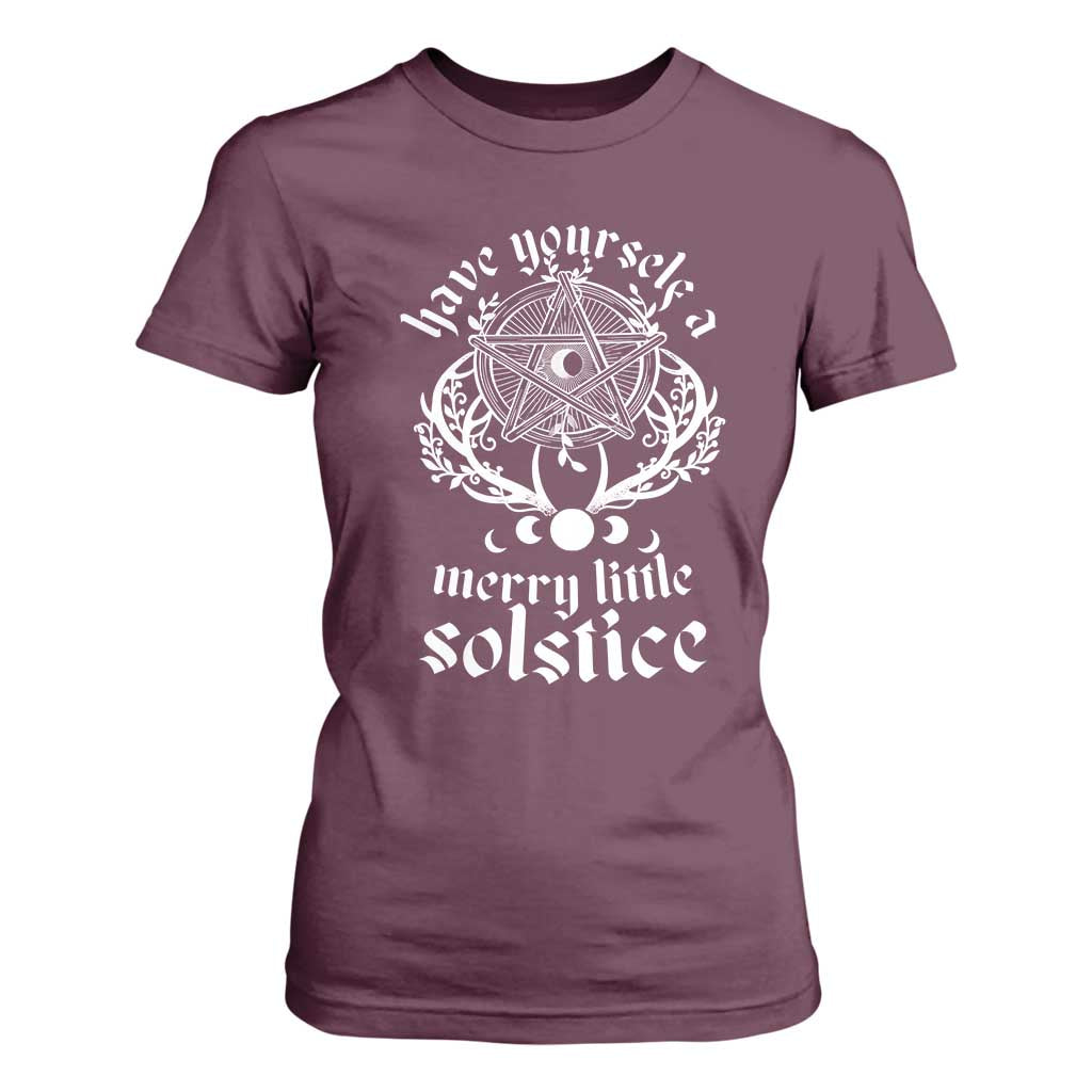 Yule Pagan T Shirt For Women Have Yourself A Merry Little Solstice Vintage Pentagram TS11 Maroon Print Your Wear