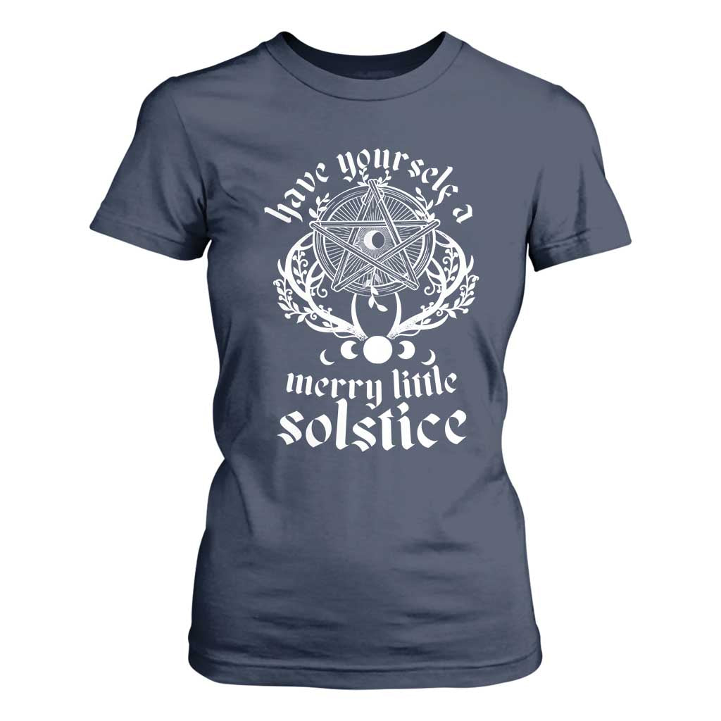 Yule Pagan T Shirt For Women Have Yourself A Merry Little Solstice Vintage Pentagram TS11 Navy Print Your Wear