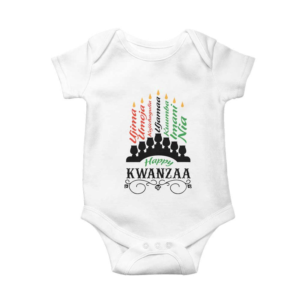 Happy Kwanzaa The 7 Principles African Nguzo Saba Kinara Candles Baby Onesie TS11 White Print Your Wear