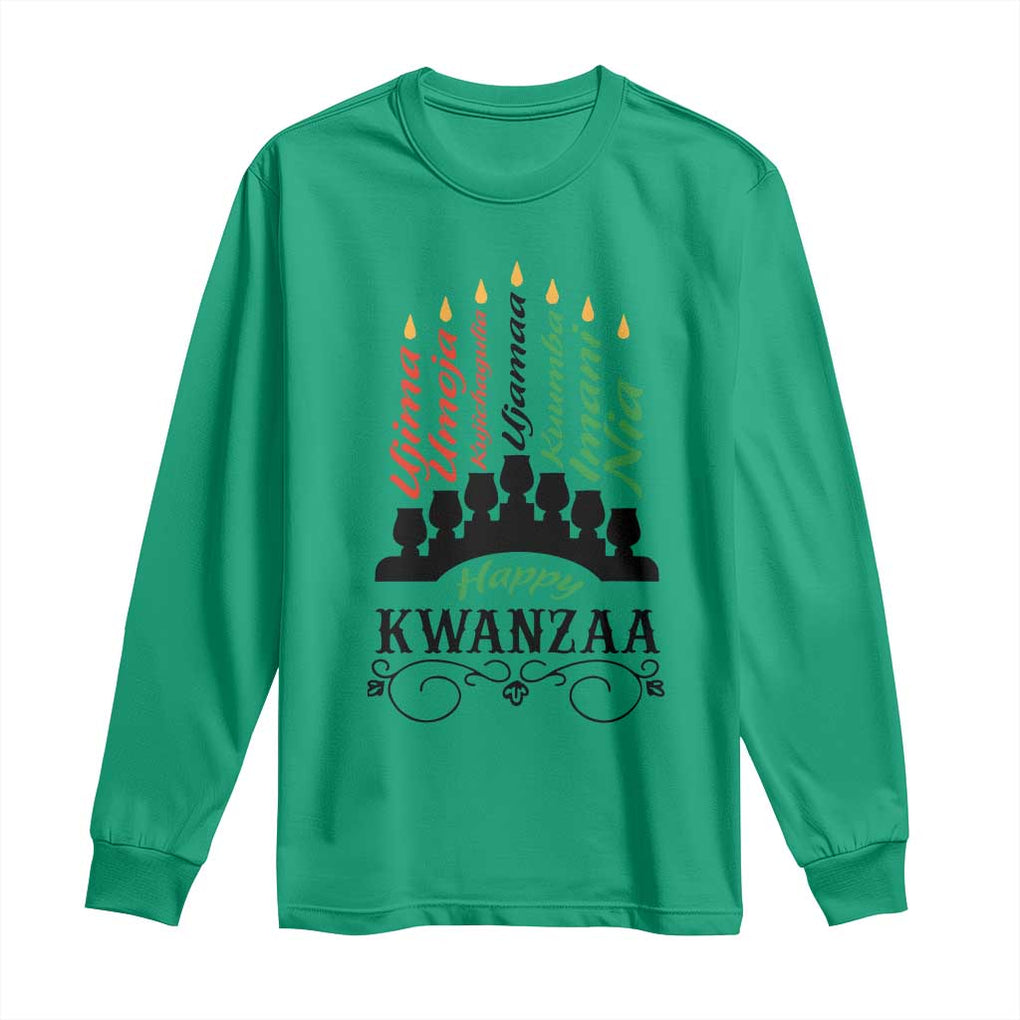 Happy Kwanzaa The 7 Principles African Nguzo Saba Kinara Candles Long Sleeve Shirt TS11 Irish Green Print Your Wear