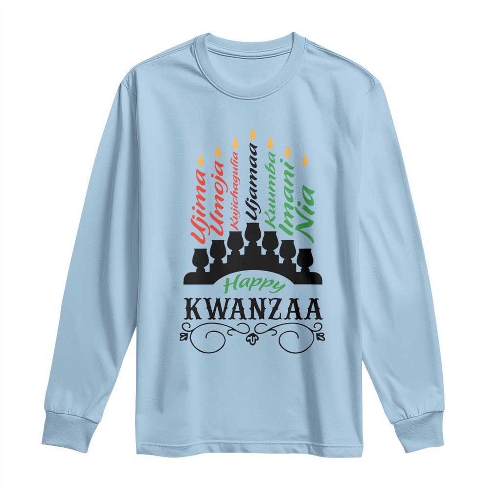 Happy Kwanzaa The 7 Principles African Nguzo Saba Kinara Candles Long Sleeve Shirt TS11 Light Blue Print Your Wear