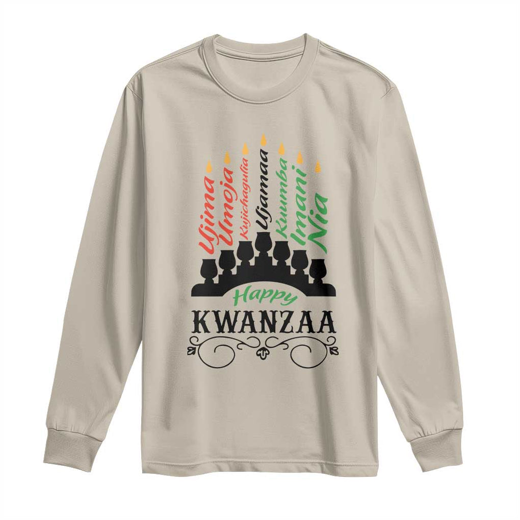 Happy Kwanzaa The 7 Principles African Nguzo Saba Kinara Candles Long Sleeve Shirt TS11 Sand Print Your Wear