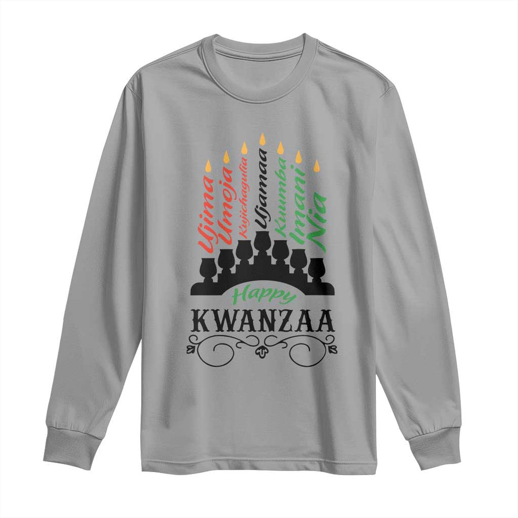 Happy Kwanzaa The 7 Principles African Nguzo Saba Kinara Candles Long Sleeve Shirt TS11 Sport Gray Print Your Wear