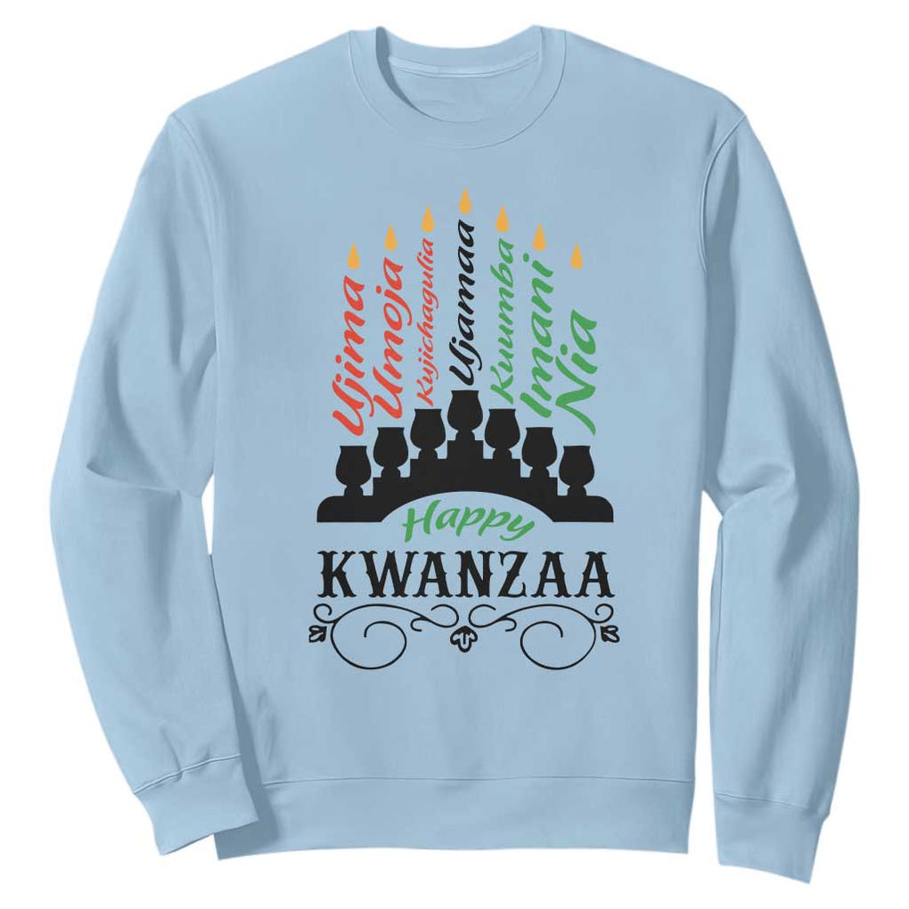 Happy Kwanzaa The 7 Principles African Nguzo Saba Kinara Candles Sweatshirt TS11 Light Blue Print Your Wear